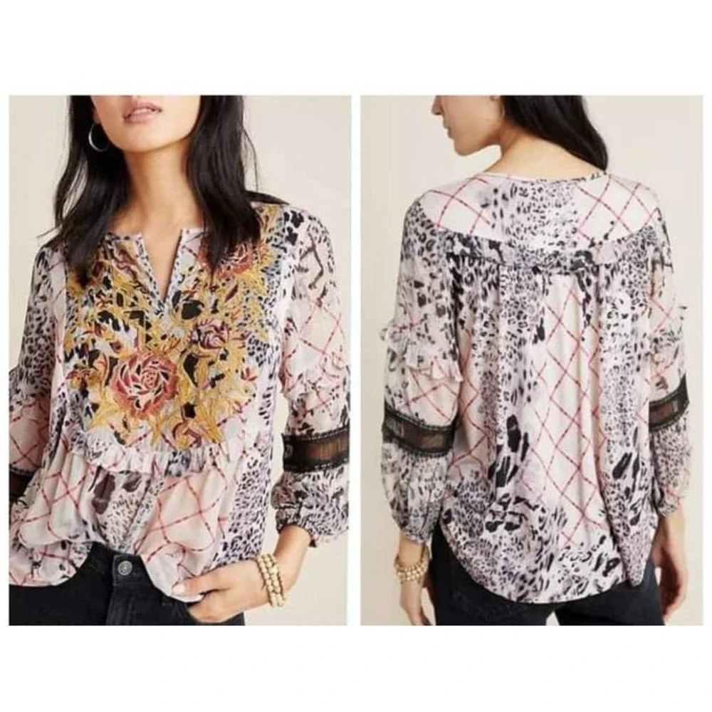Anthropologie Mathilda Boho Peasant Top Size Small - Picture 2 of 10